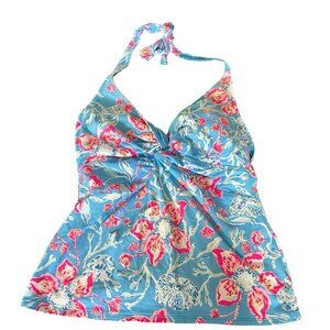 Lilly Pulitzer Swimwear Tankini Top Ruched Halter Neck Floral Print Women's 10